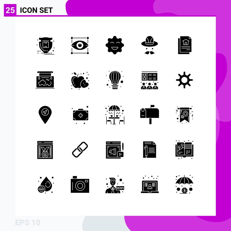25 Thematic Vector Solid Glyphs and Editable Symbols of frame document cookie file hat Editable Vector Design Elements