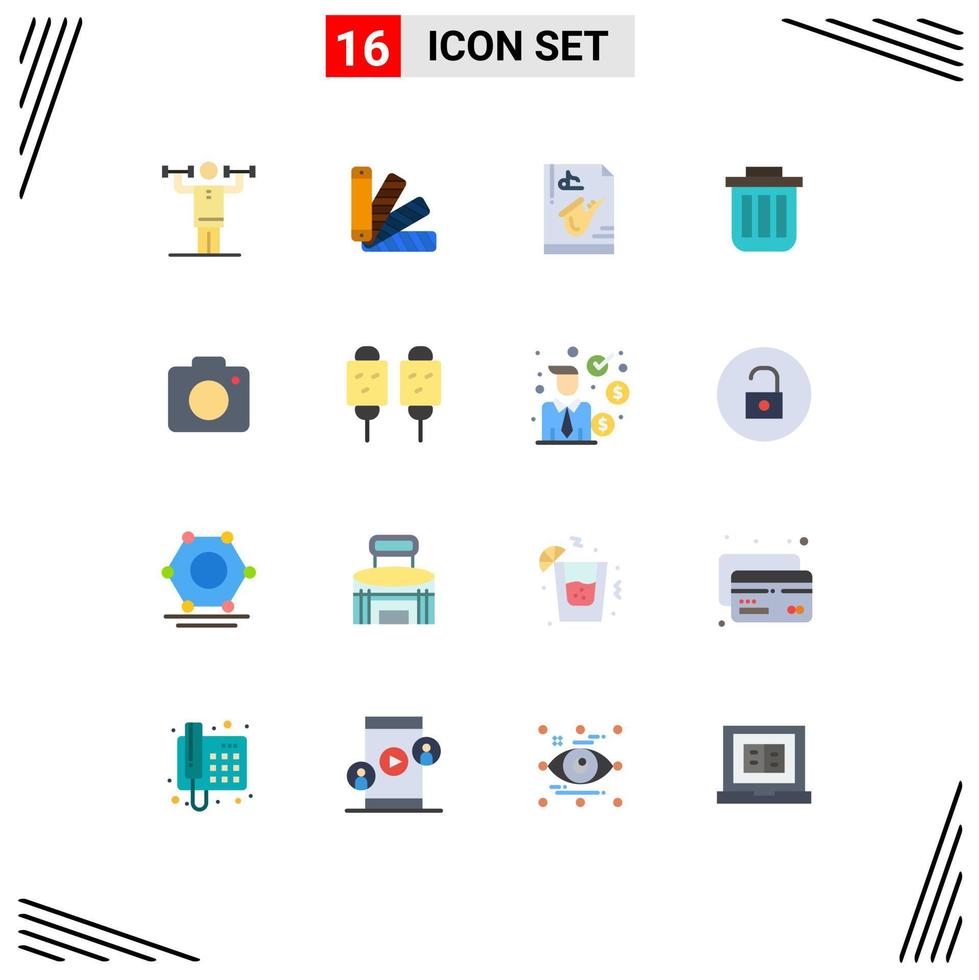 conjunto de 16 iconos modernos de la interfaz de usuario signos de símbolos para can basket swatch trash play paquete editable de elementos de diseño de vectores creativos