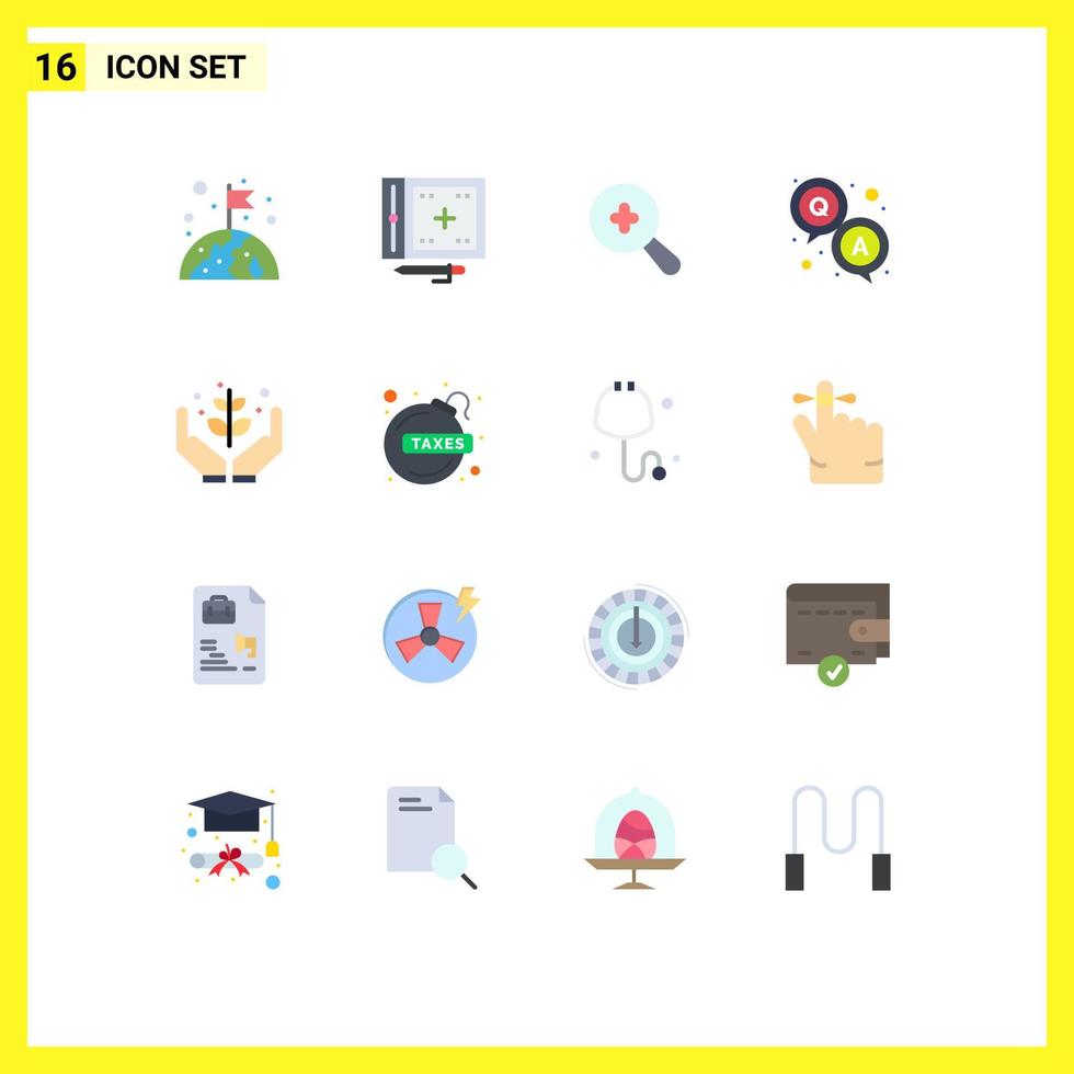 User Interface Pack of 16 Basic Flat Colors of farming survey programing question answer Editable Pack of Creative Vector Design Elements
