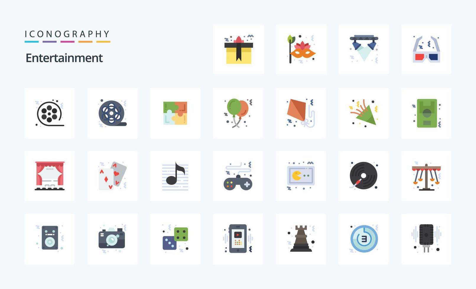 25 Entertainment Flat color icon pack vector