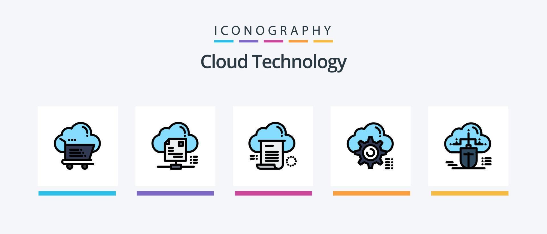 Cloud Technology Line Filled 5 Icon Pack Including cloud. gear. cloud. off. down. Creative Icons Design vector