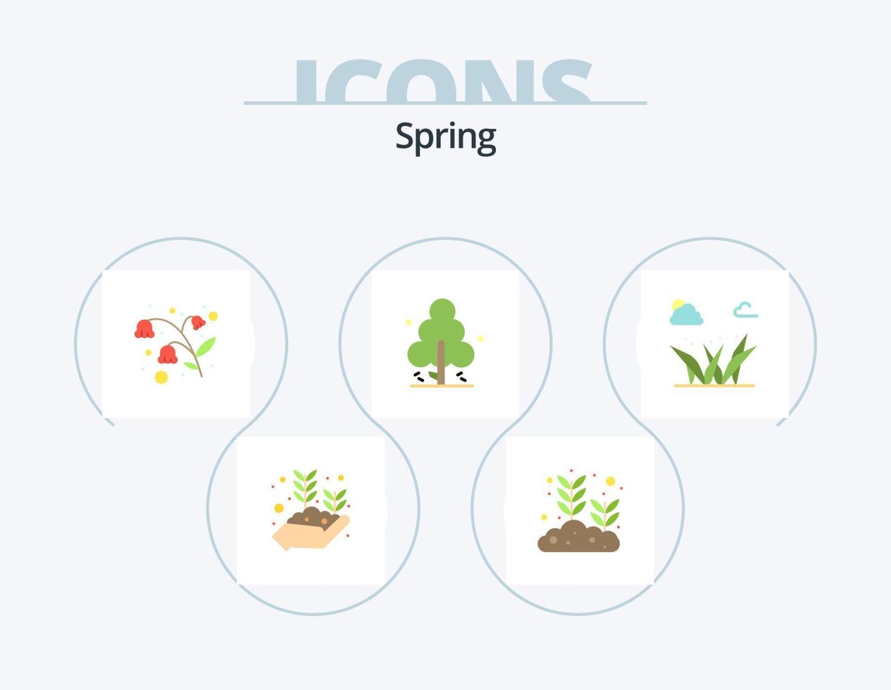 Spring Flat Icon Pack 5 Icon Design. grasses. tree. growing seed. spring. nature vector