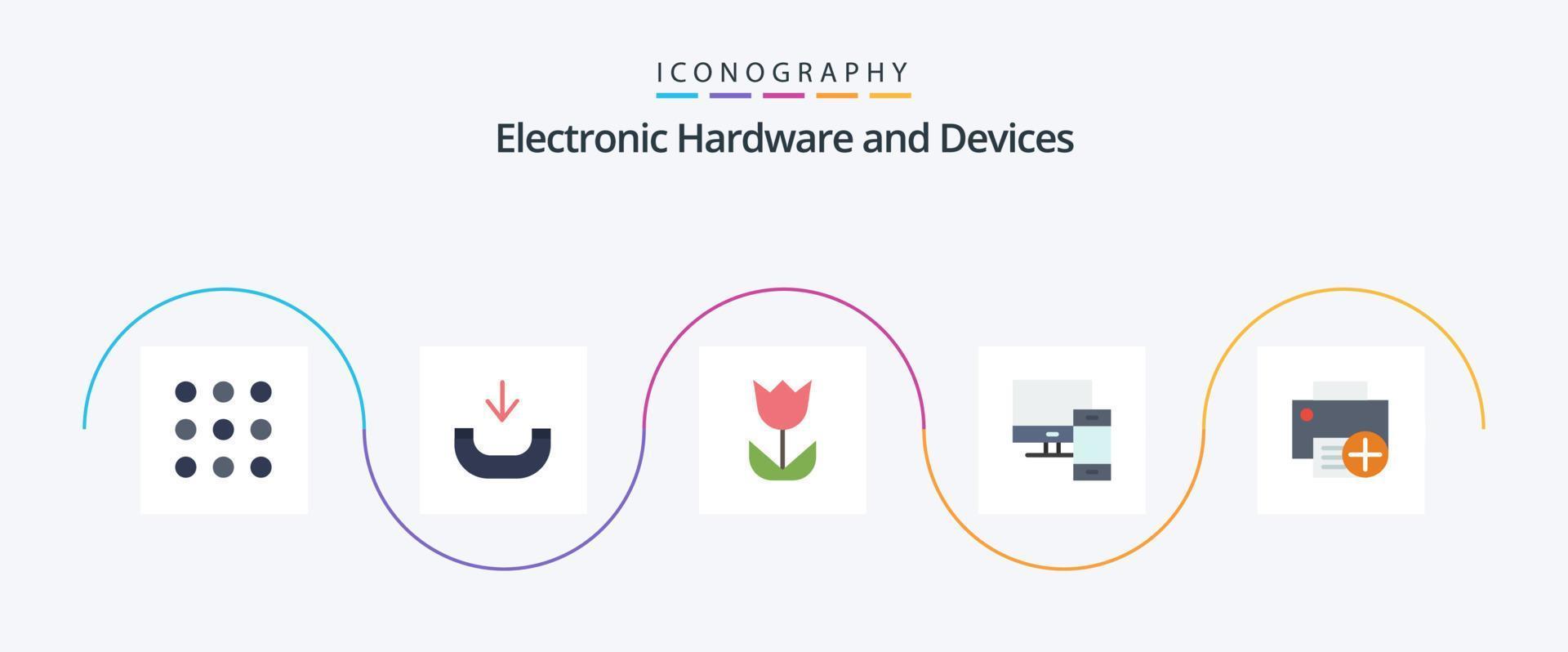 Devices Flat 5 Icon Pack Including devices. add. macro. phone. mac vector