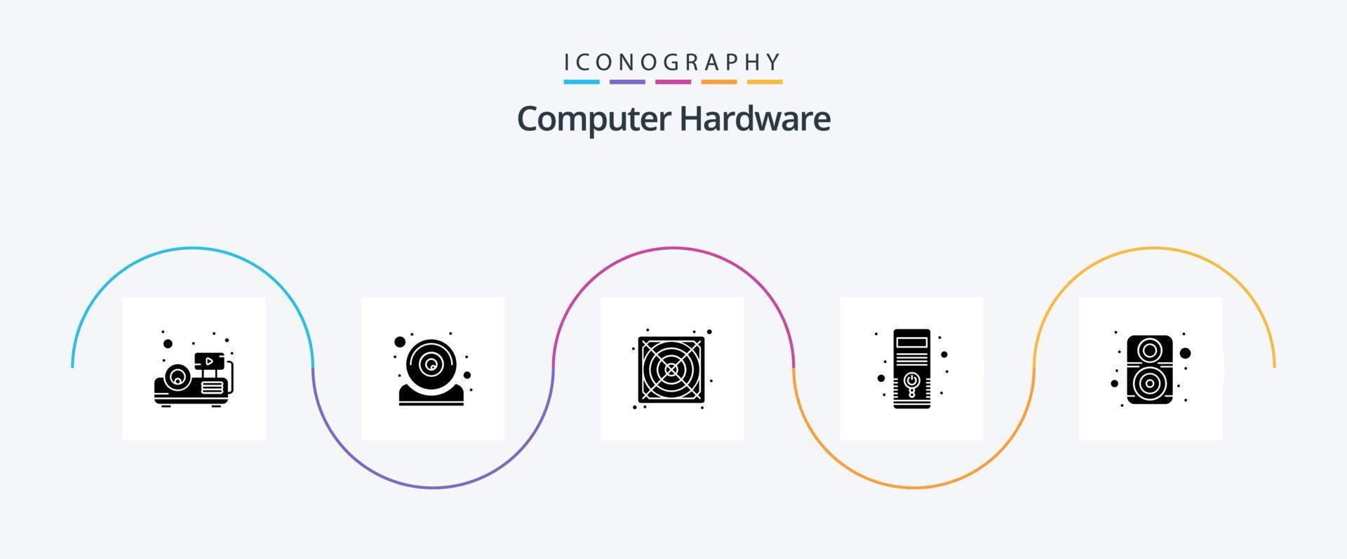 Computer Hardware Glyph 5 Icon Pack Including speaker. hardware. power. computer. pc vector