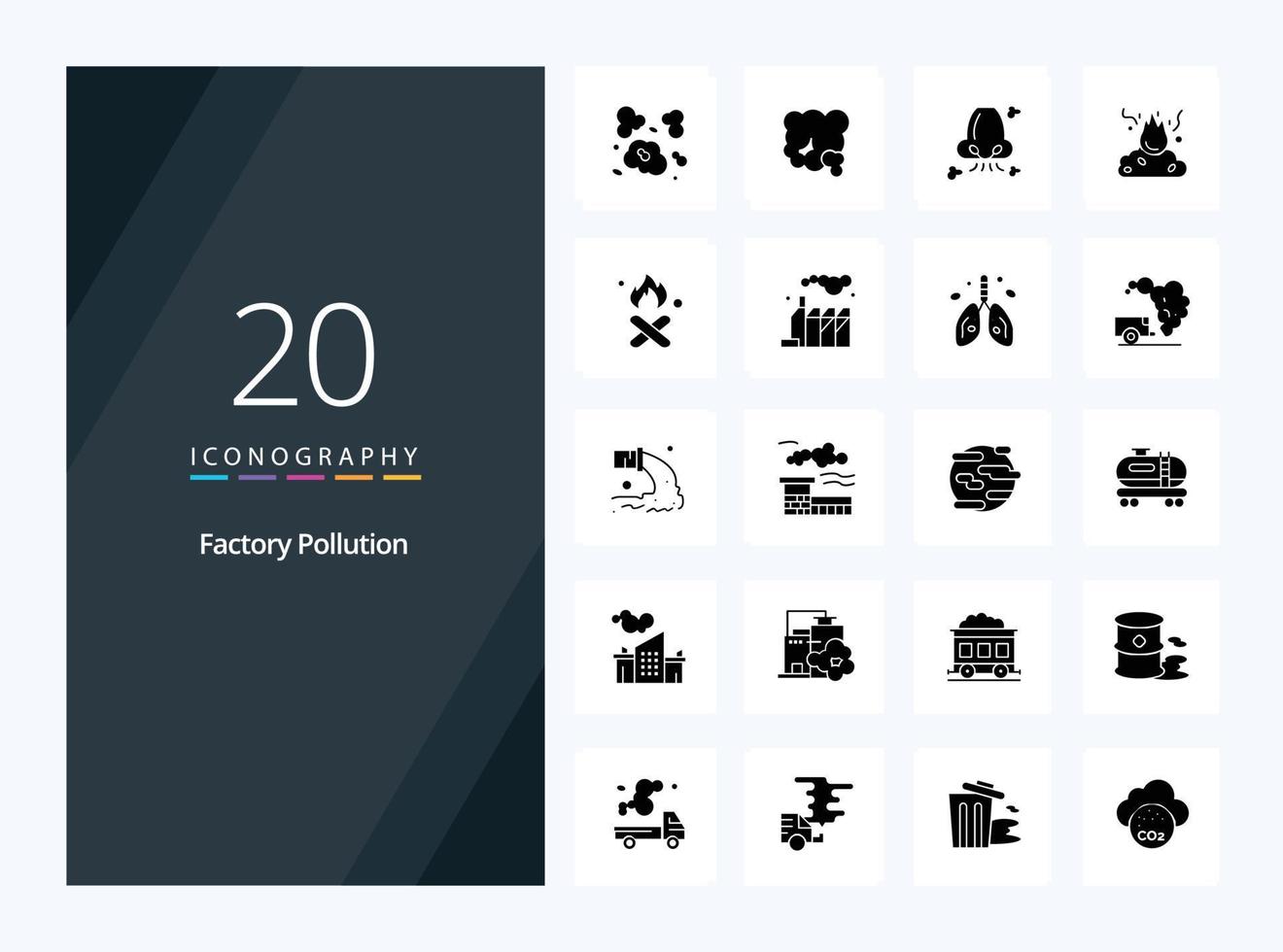 20 Factory Pollution Solid Glyph icon for presentation vector