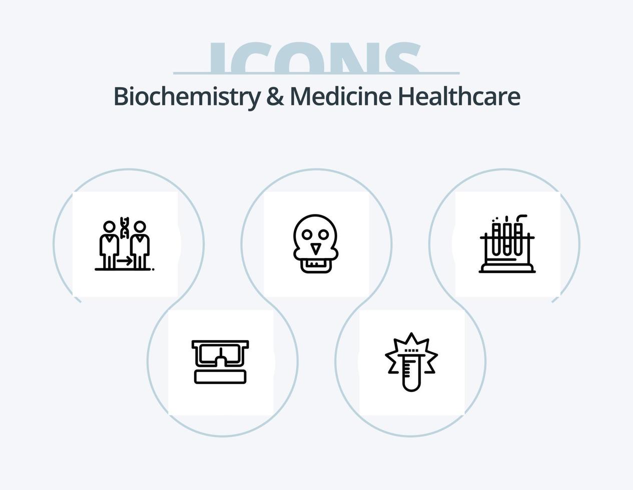 Biochemistry And Medicine Healthcare Line Icon Pack 5 Icon Design. tube. elements. dna. table. health vector