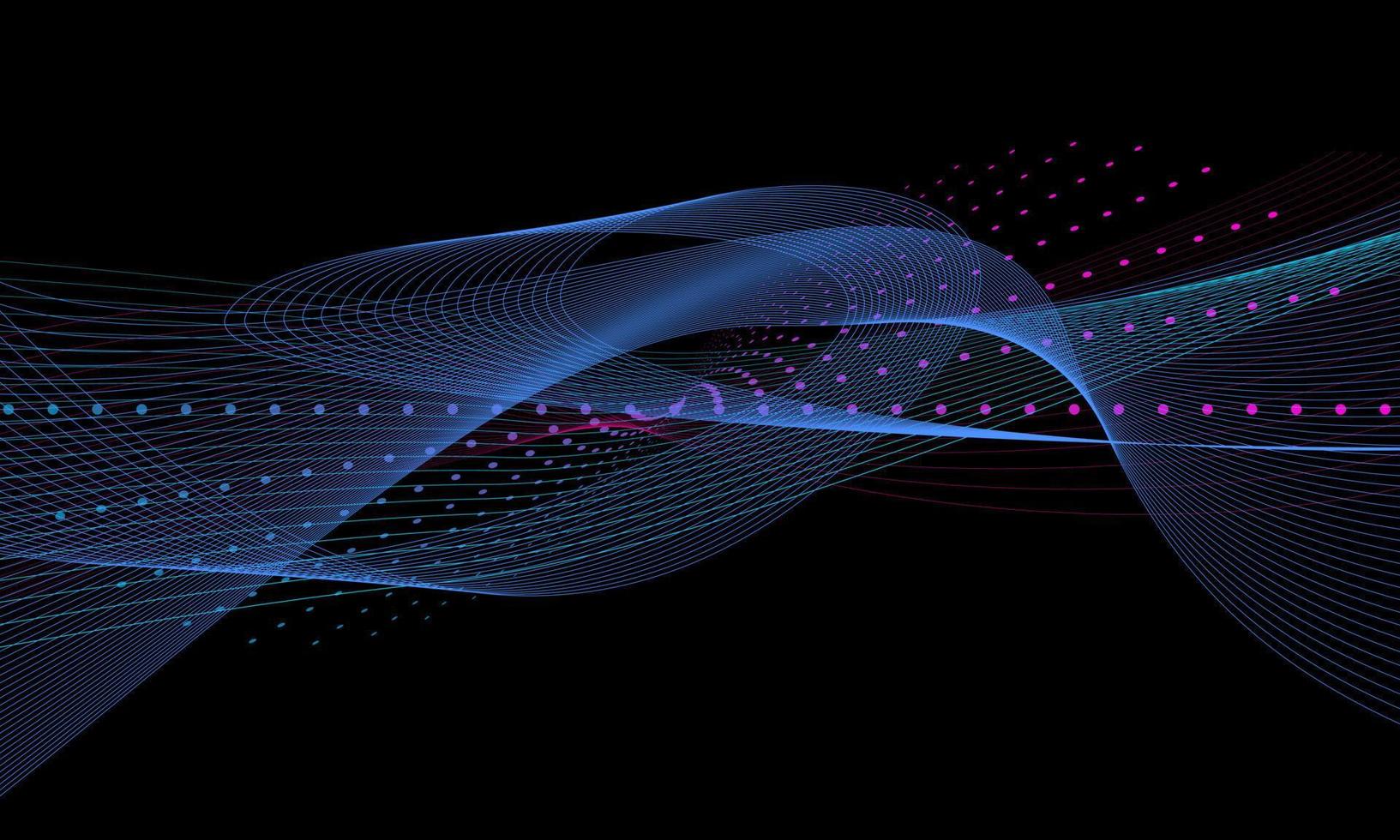 Abstract wave lines dynamic flowing colorful light isolated on black background. Vector illustration design