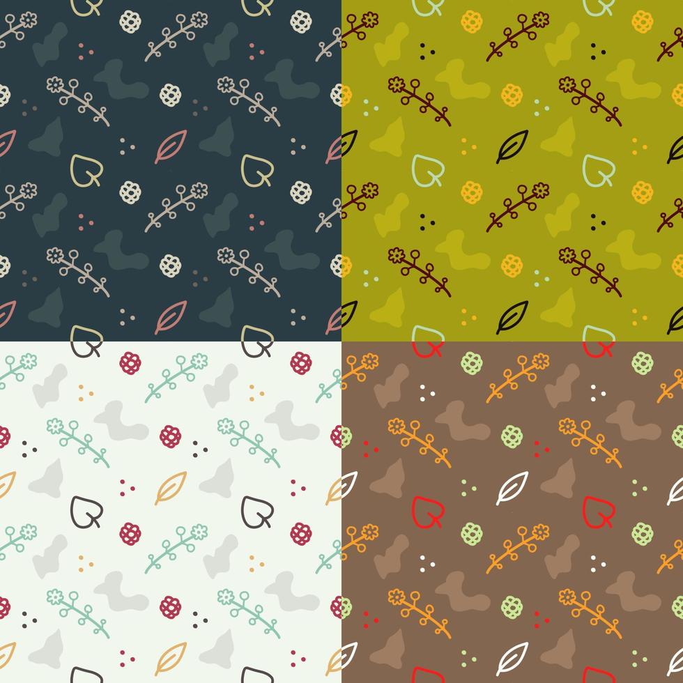 Seamless of Floral Marker Draw Pattern with Four Variation Background vector