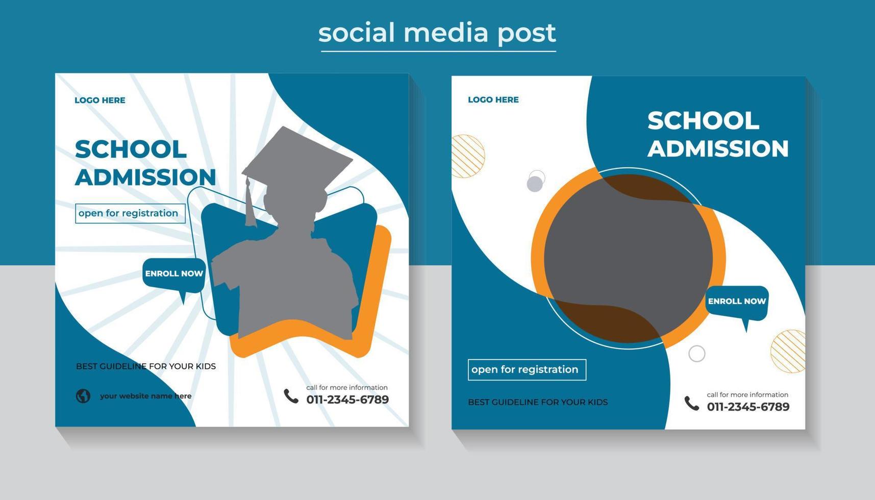 Modern School education admission web banner and social media post template vector