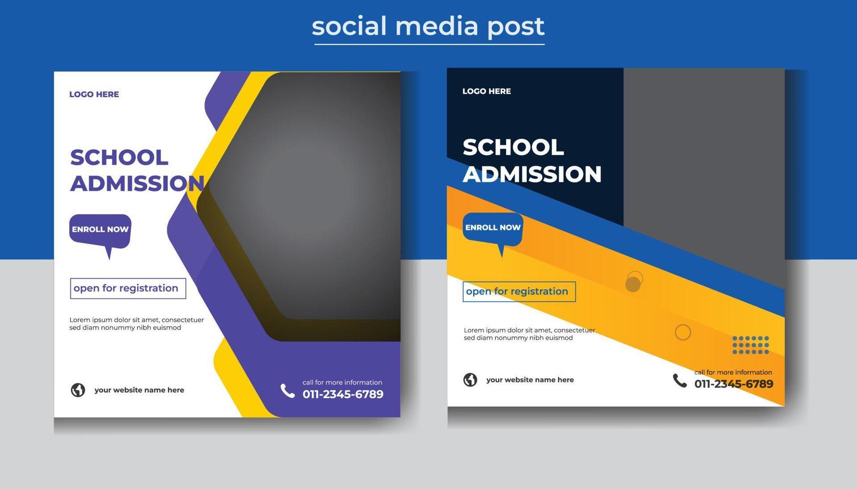 Modern School education admission web banner and social media post template vector