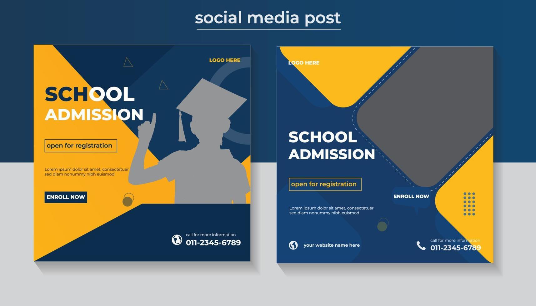 Modern School education admission web banner and social media post template vector