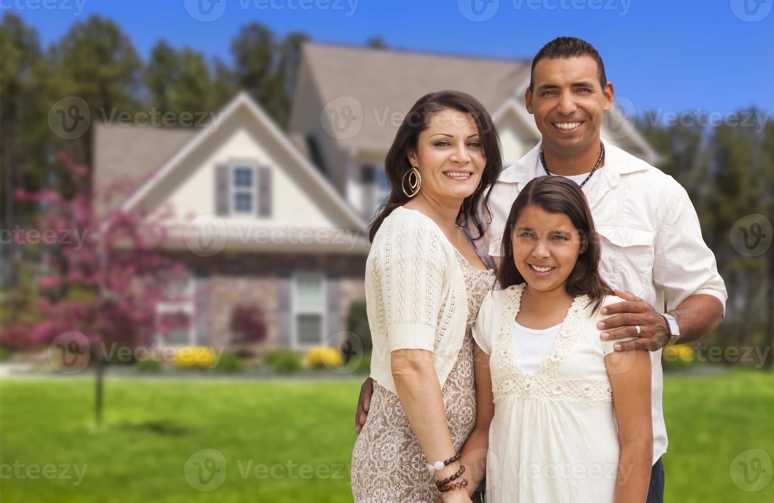 Small Hispanic Family in Front of Their Home photo