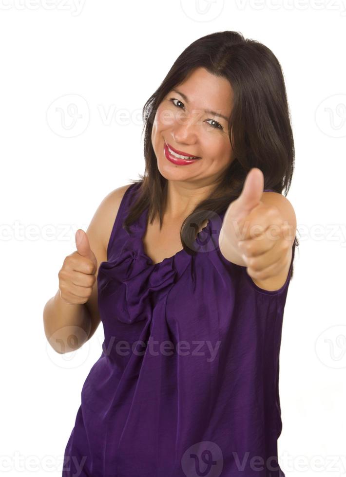 Hispanic Woman with Thumbs Up on White photo