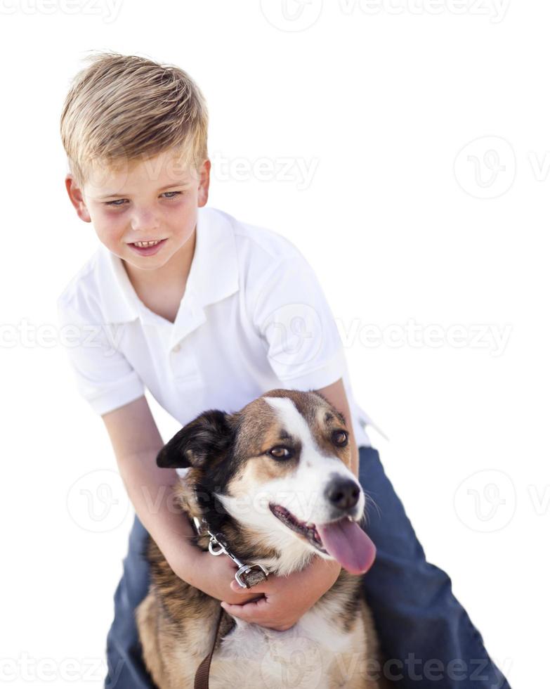 Handsome Young Boy Playing with His Dog Isolated photo