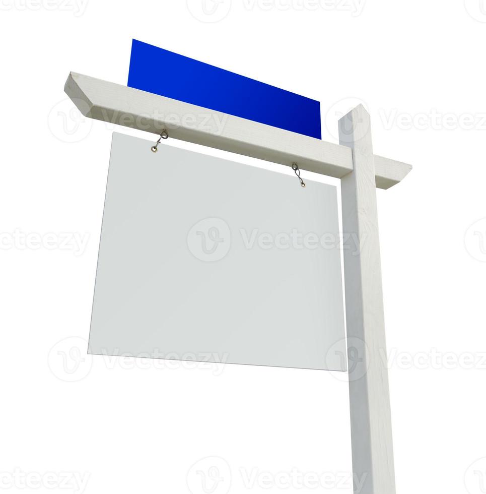 Blank White and Blue Real Estate Sign on White photo
