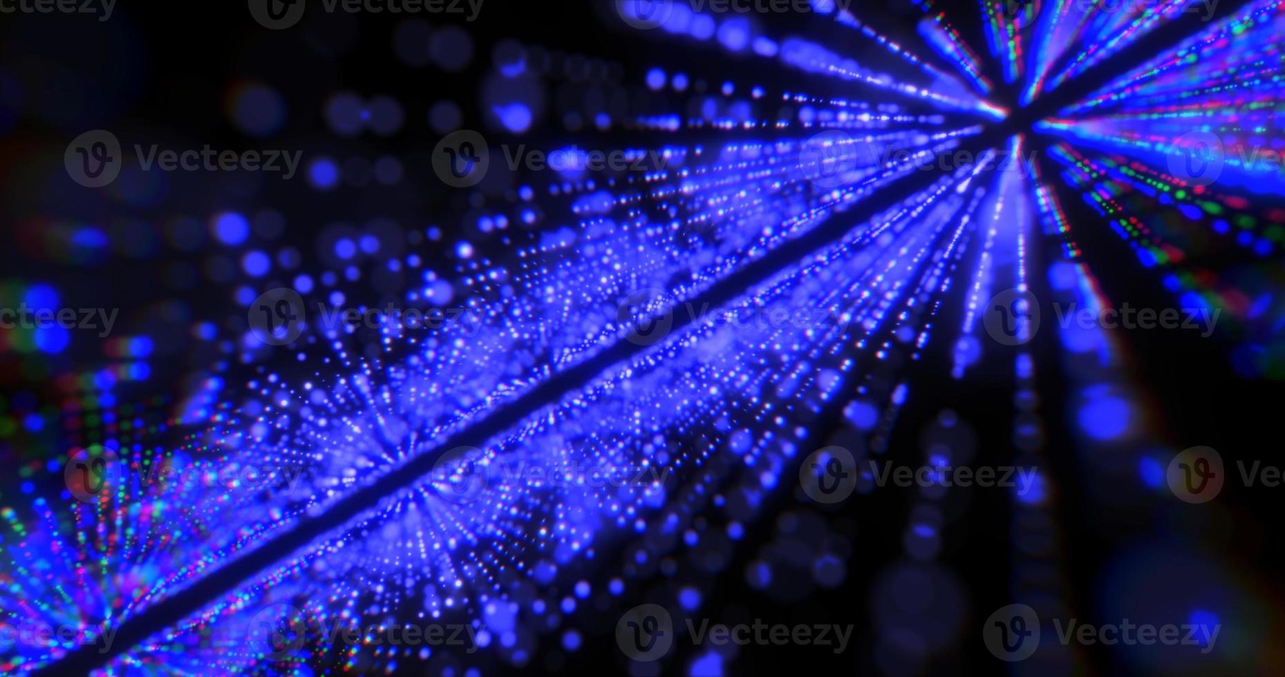 Bright glowing blue beautiful laser lines from dots and particles with blur rainbow effect background space dark abstract design photo