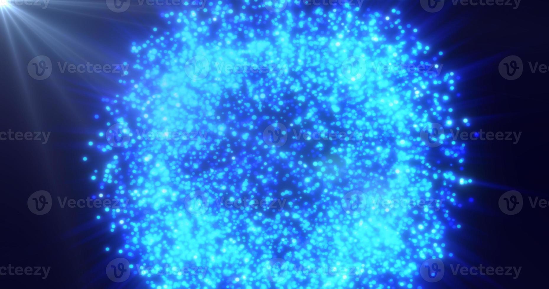 Abstract background of a bright blue glowing sphere ball of shiny bright beautiful festive fireworks from particles photo