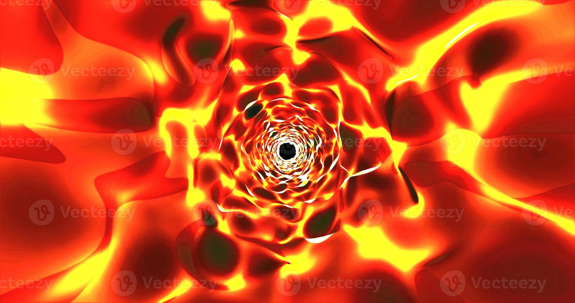 Looped yellow fiery hot endless tunnel of natural molten lava volcano shiny reflective, Abstract background photo