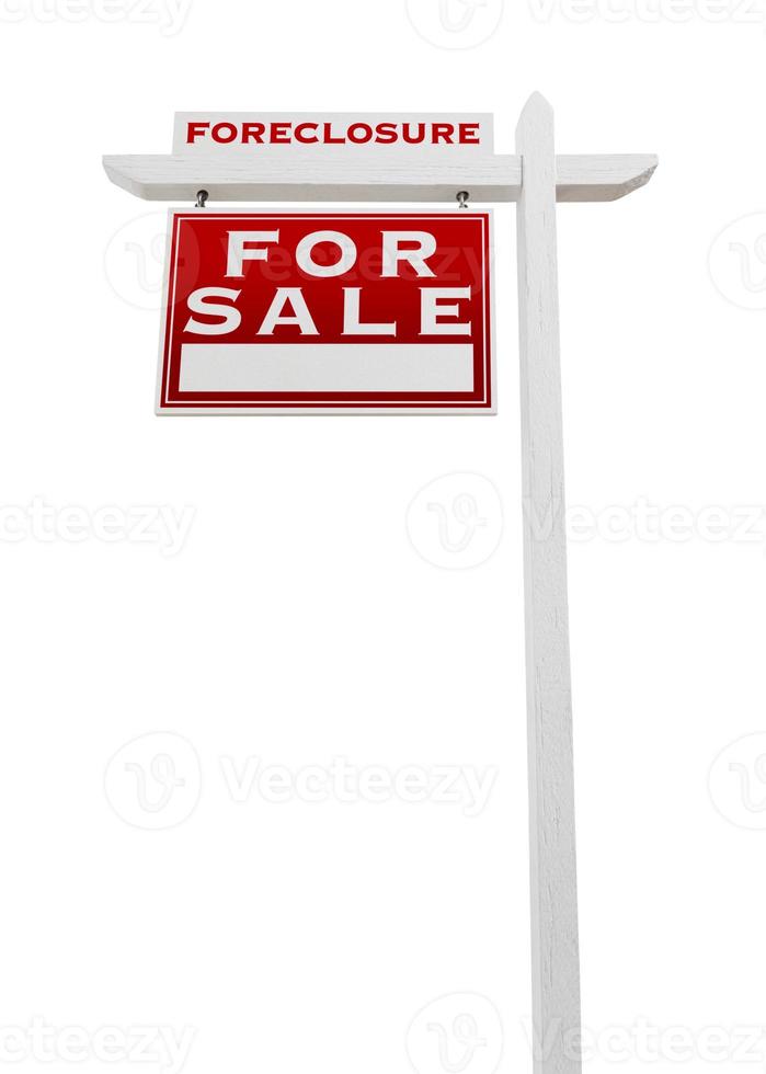 Left Facing Foreclosure Sold For Sale Real Estate Sign Isolated on White. photo