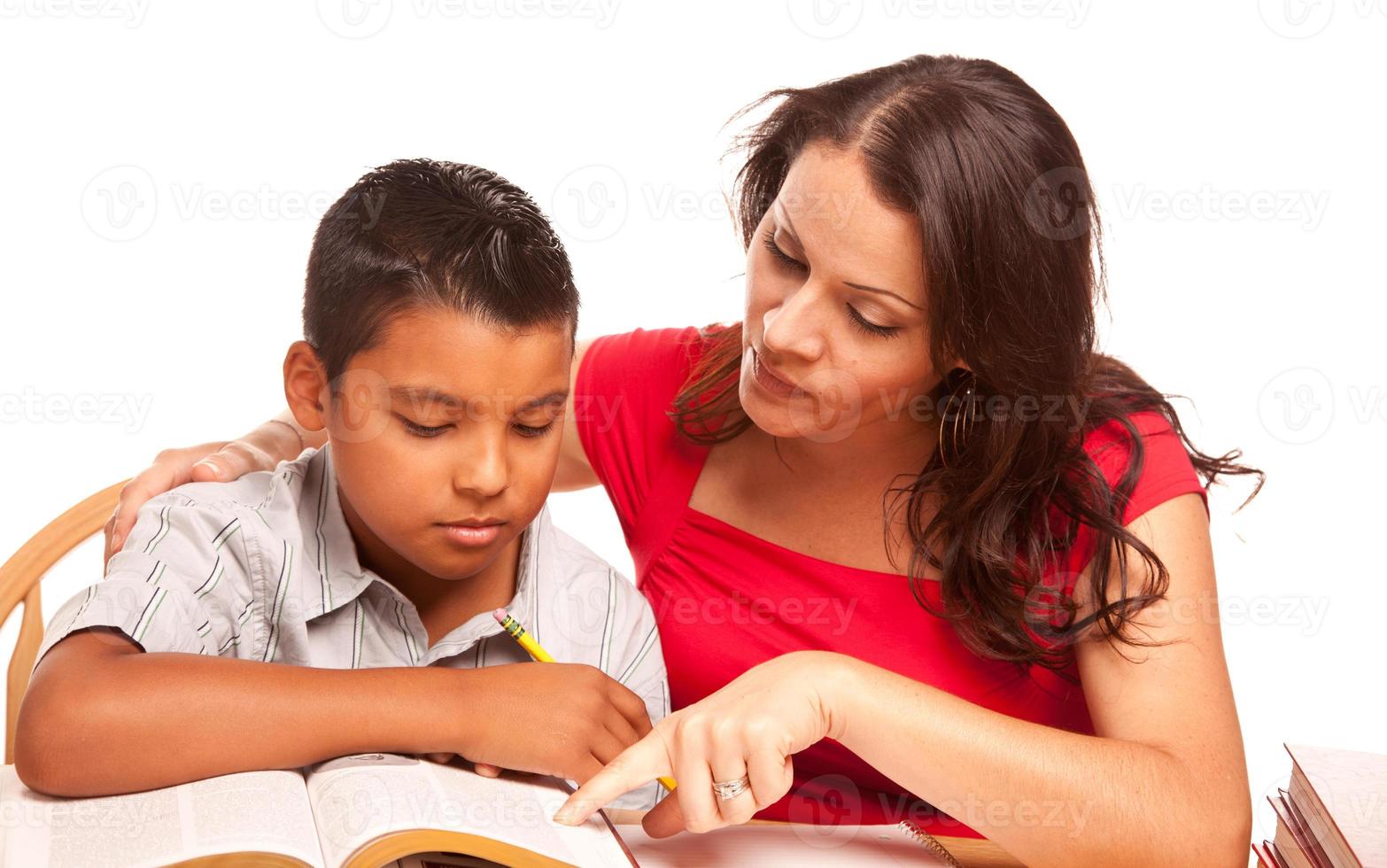 Attractive Hispanic Mother and Son Studying photo