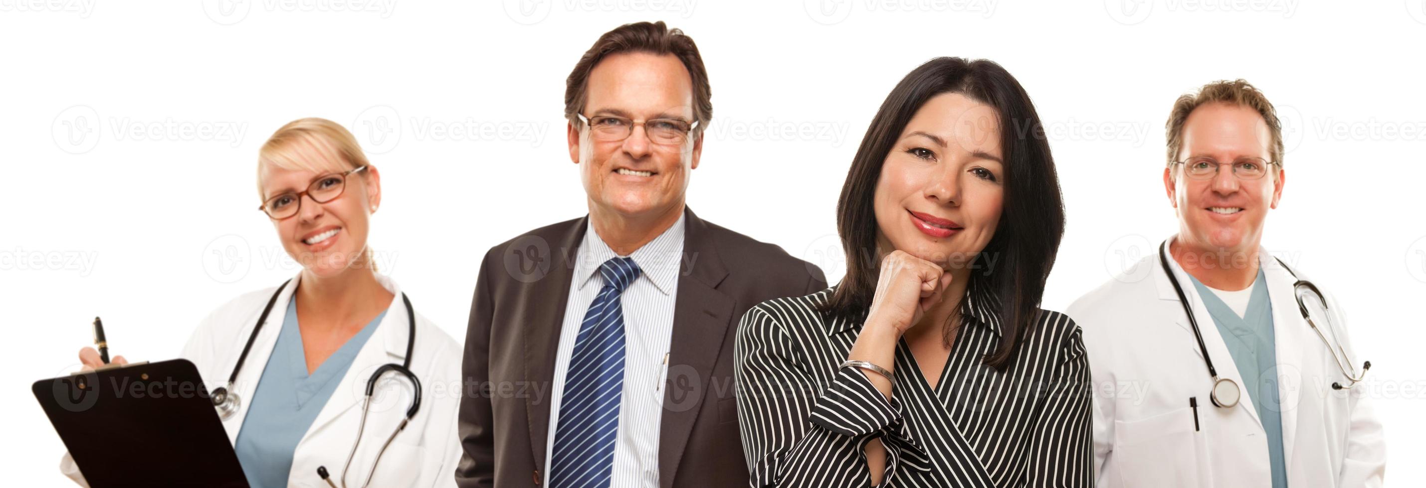 Hispanic Woman with Businessman and Male Doctors or Nurses photo