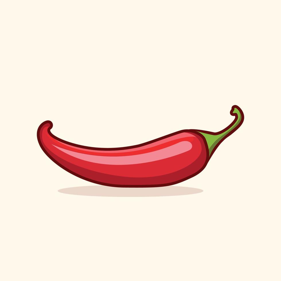 Red chili cartoon vector illustration. Flat Cartoon Style Isolated  chilli icon. Vegetarian food drawing.