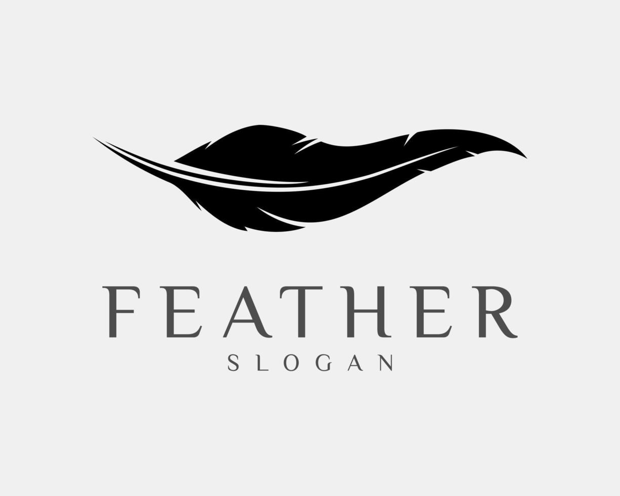 Feather Quill Bird Plume Lightweight Silhouette Flat Black Fly Floating Closeup Vector Logo Design