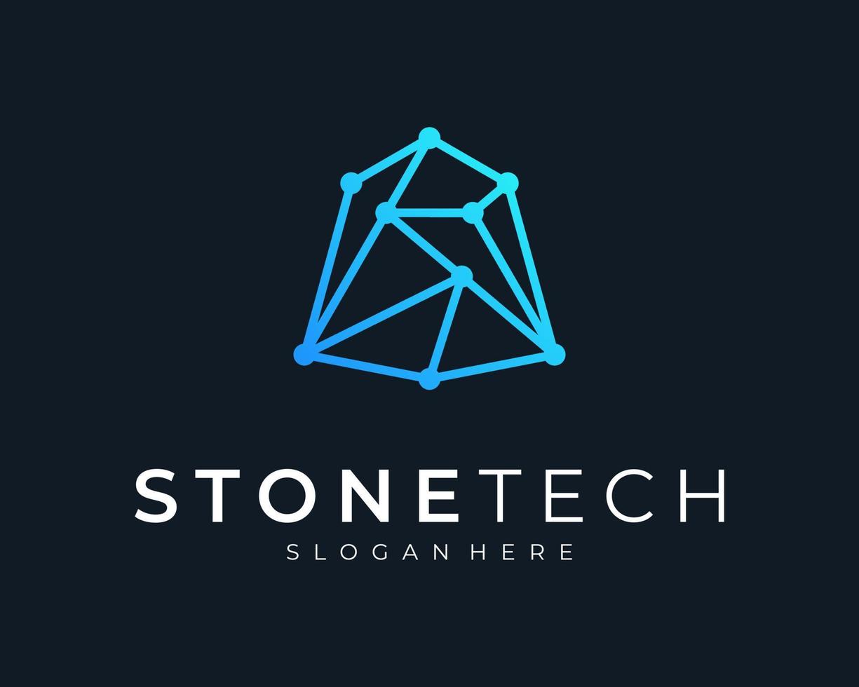 Rock Stone Structure Crystal Connection Mesh Technology Digital Network Line Icon Vector Logo Design
