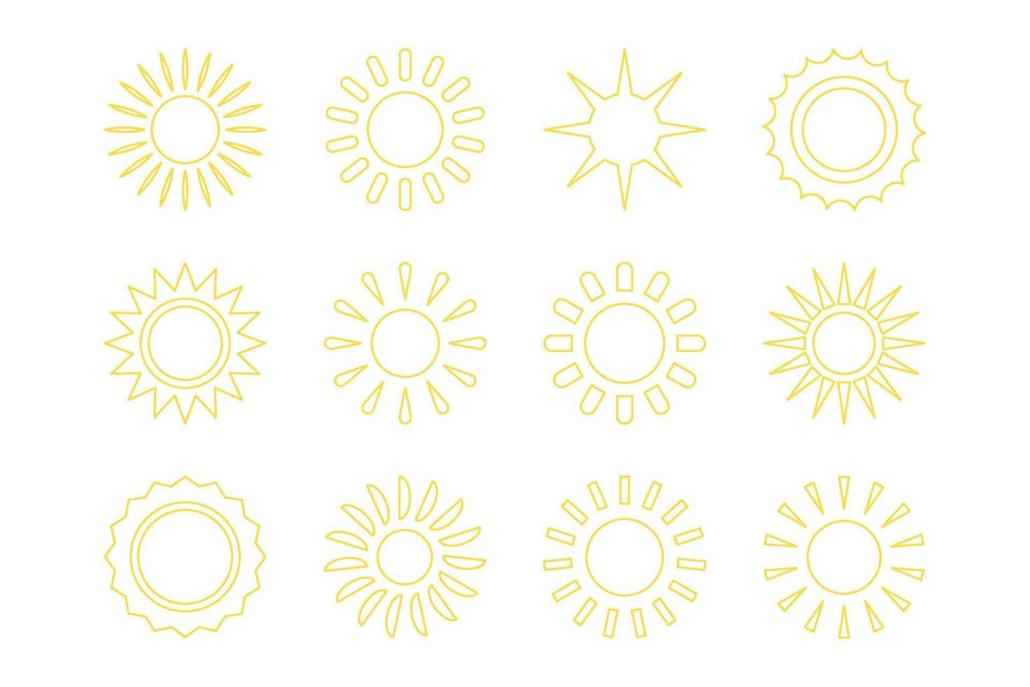 set of yellow sun vector line illustration