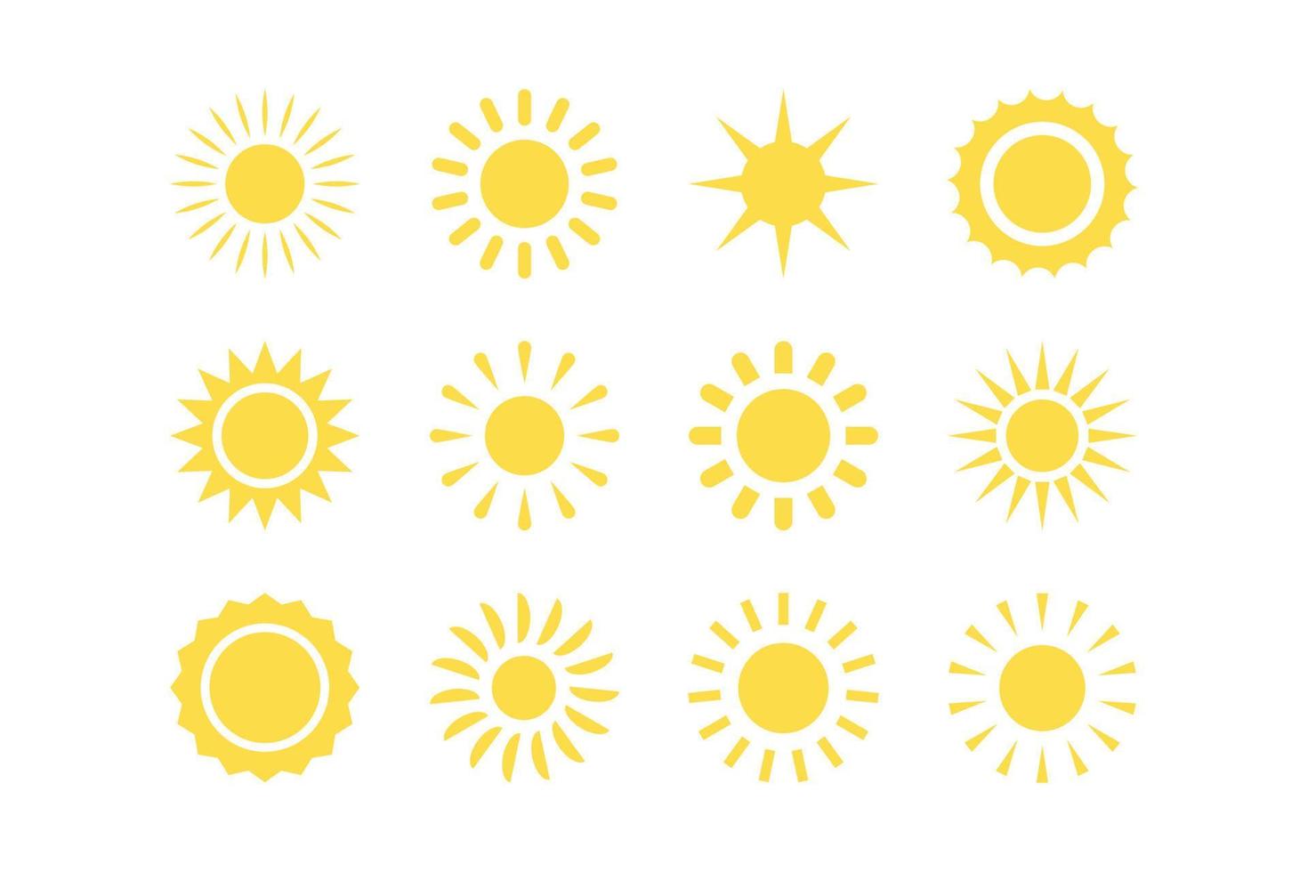 set of round yellow sun vector illustration