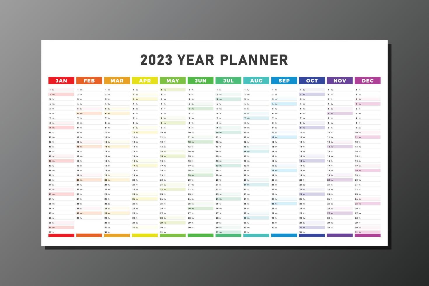 plantilla de vector de planificador de año 2023 colorido