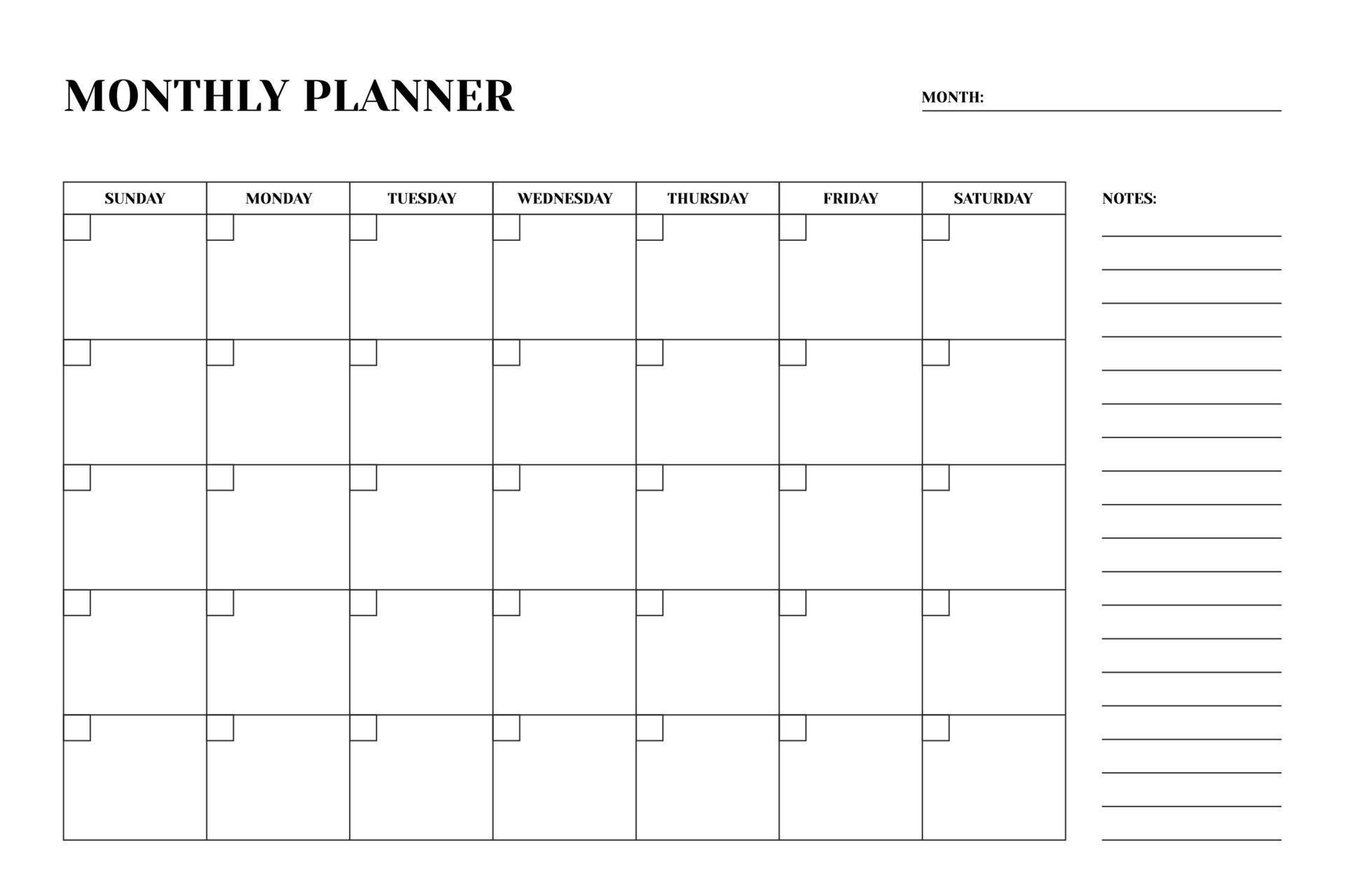 simple monthly planner with black outlines vector template 16452302