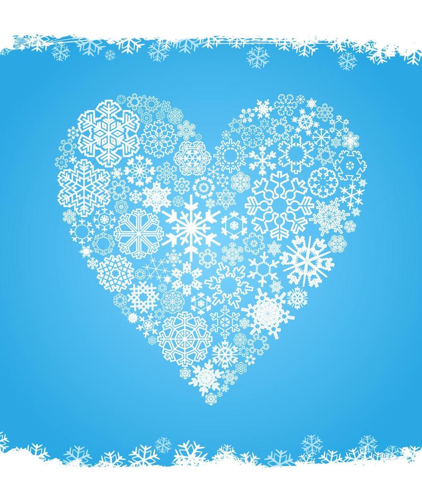 Heart made of snowflakes on a blue background. A vector illustration