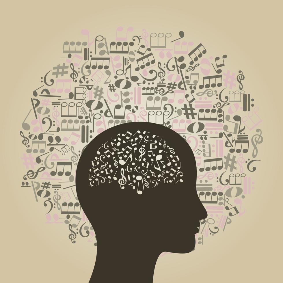 Musical notes from a head of the man. A vector illustration