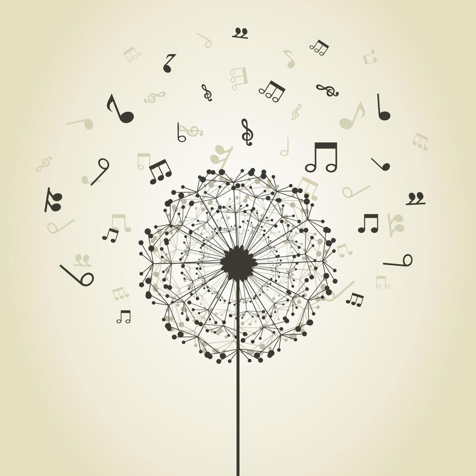 Musical notes around a flower a dandelion vector