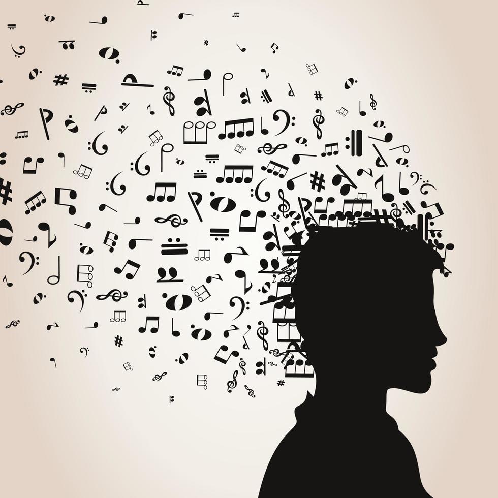 Musical notes from a head of the man. A vector illustration
