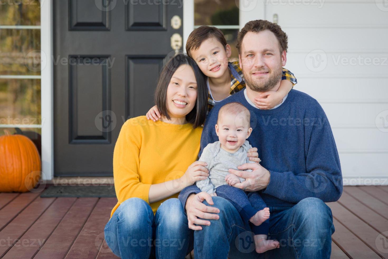 Young Mixed Race Chinese and Caucasian Family Portrait photo