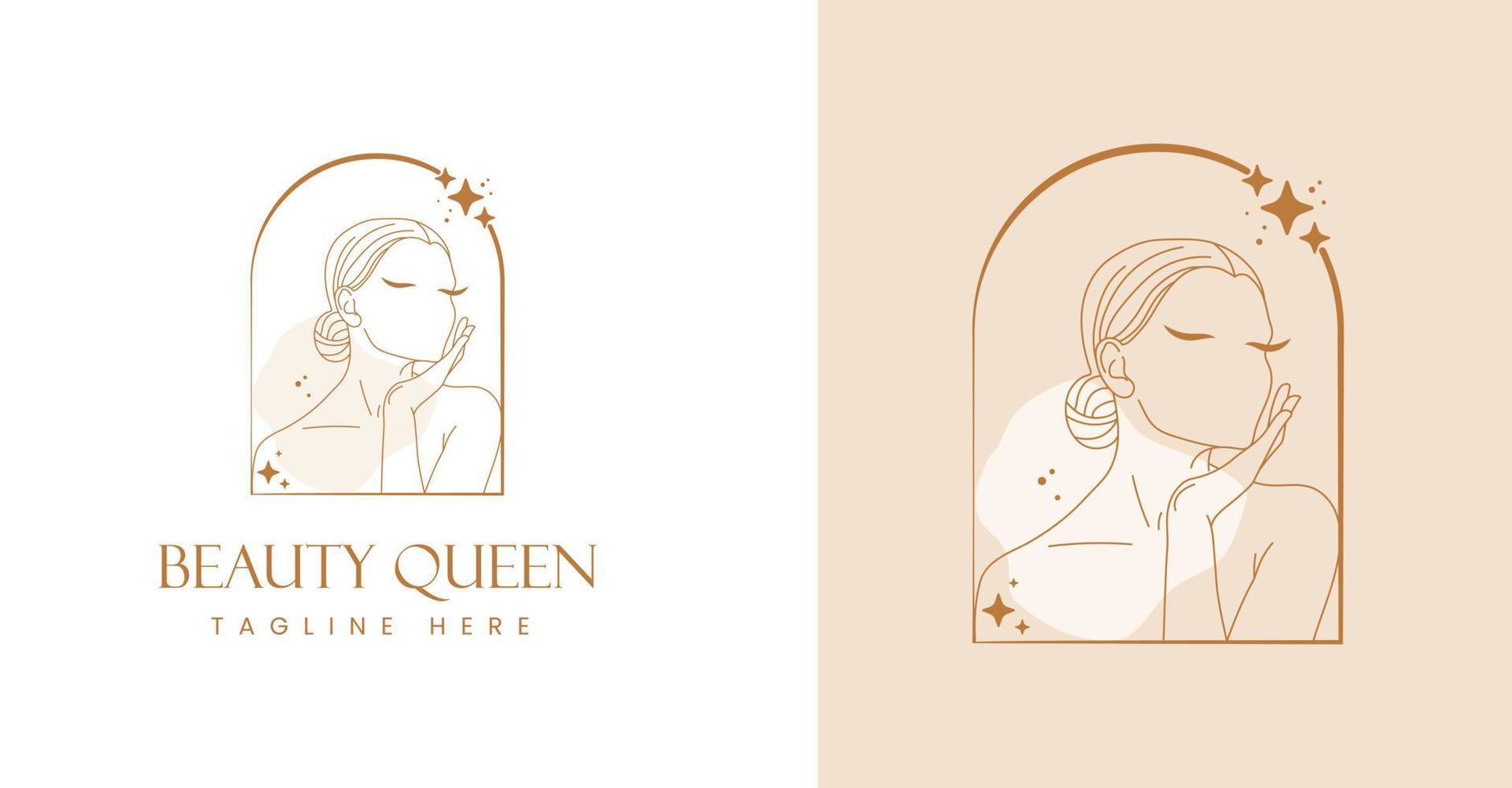 plantilla de elementos de marca de logotipo de cabeza de mujer de belleza femenina de estilo lineal minimalista, ilustración de rostro femenino para estampados de spa de moda de belleza, joyería, cosmética orgánica vector libre