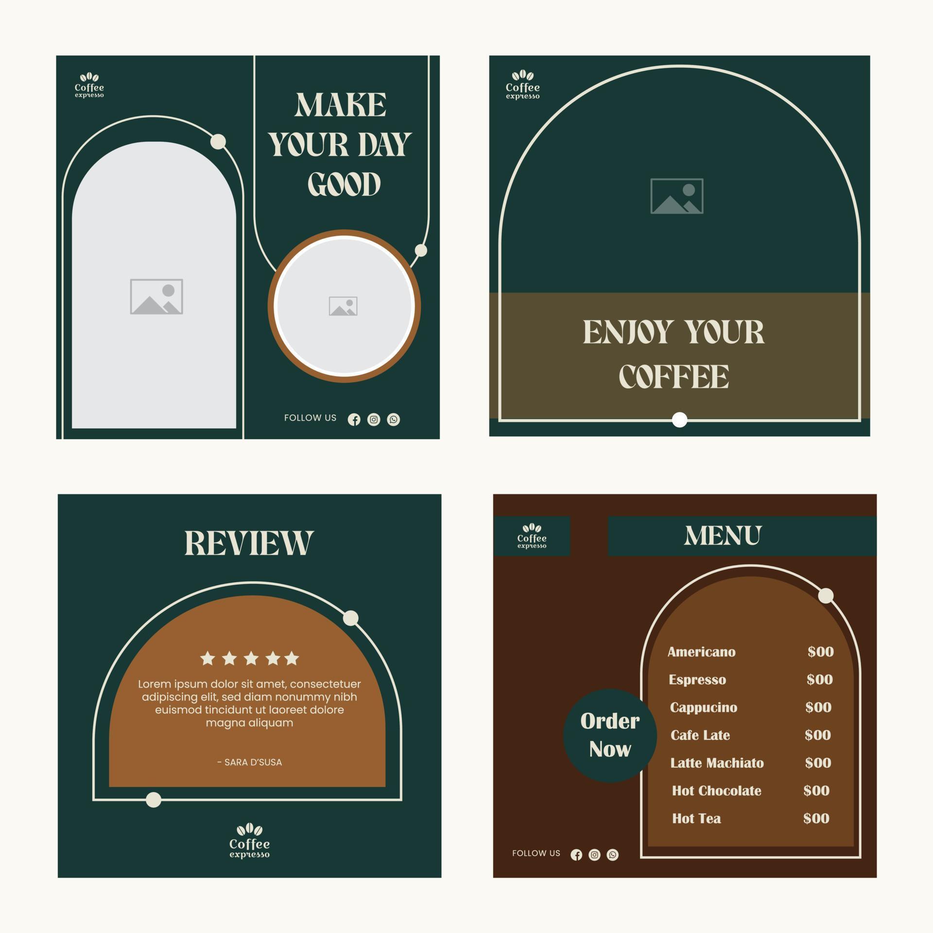 coffee shop social media post design template free vector green and coffee shop social media post design template free vector green and
