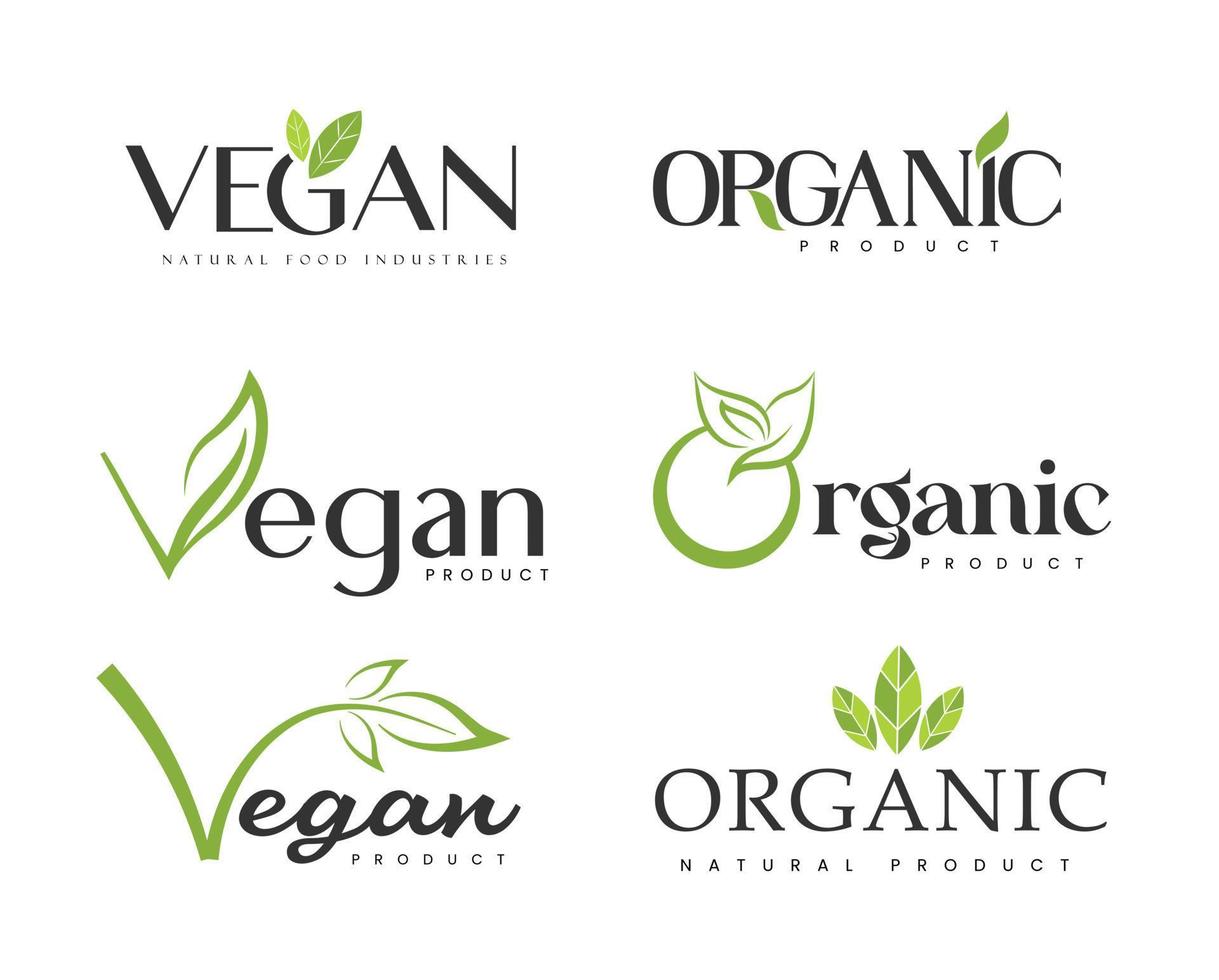 conjunto de plantillas de logotipo de emblema de insignia de hoja verde vegana orgánica para vector libre de paquete de etiqueta de alimentos