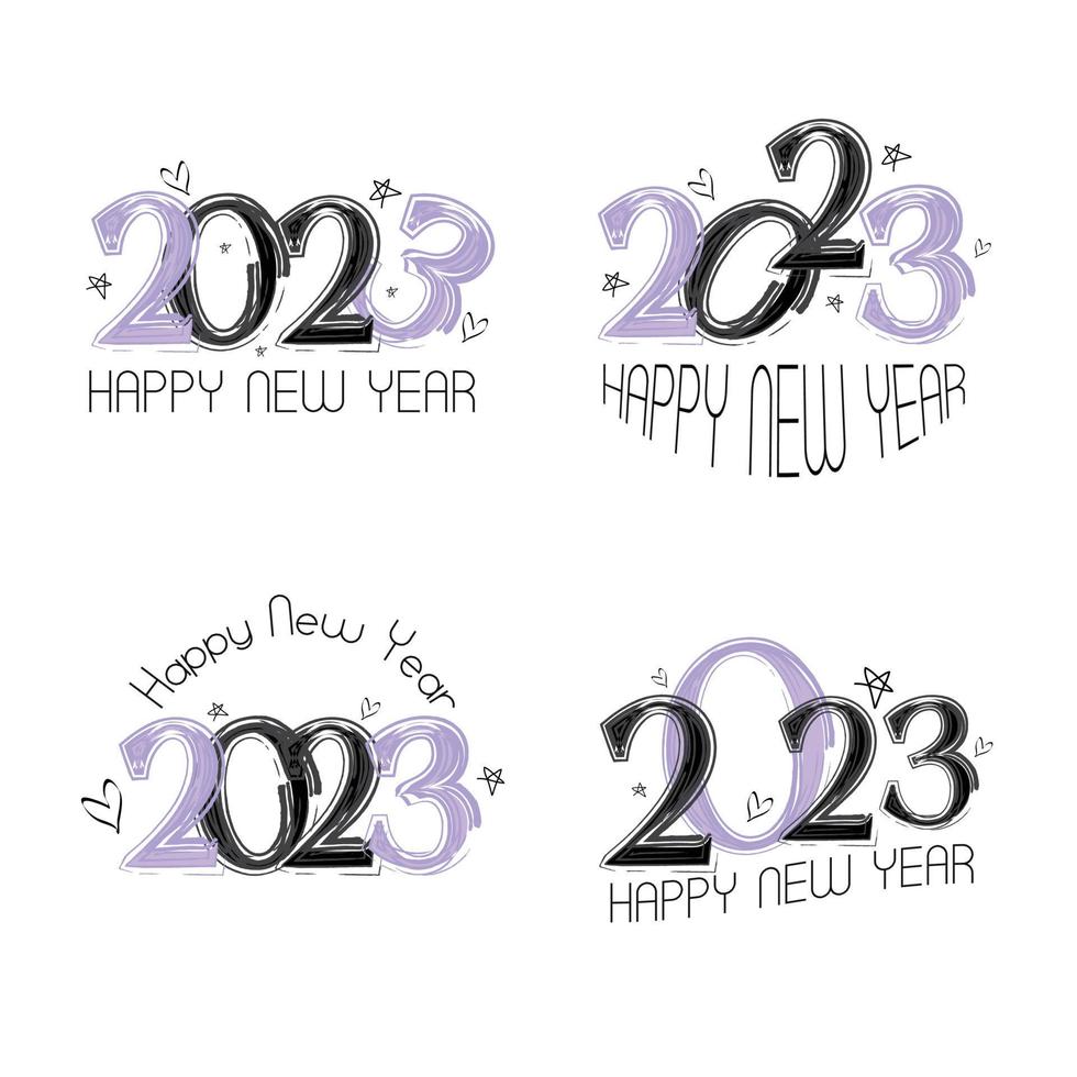 lindo feliz año nuevo 2023 diseño de texto de celebración. para plantilla, tarjeta, banner. ilustración vectorial libre. vector