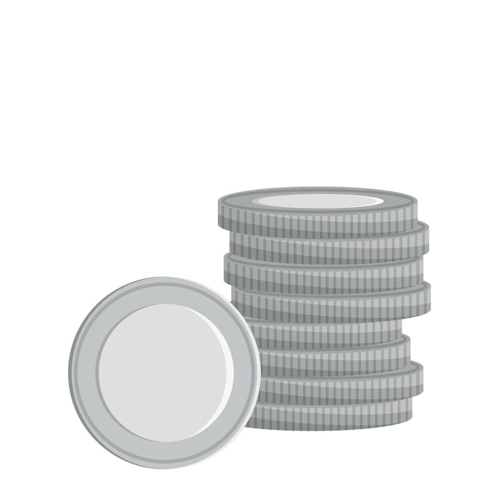 Stack of silver coins, one coin face, obverse, flat vector, isolated on white vector