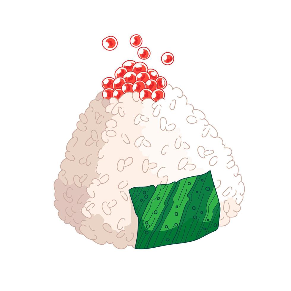 Vector illustration of Onigiri. Japanese fast food made of rice with stuffing, molded in the form of a triangle in nori seaweed.