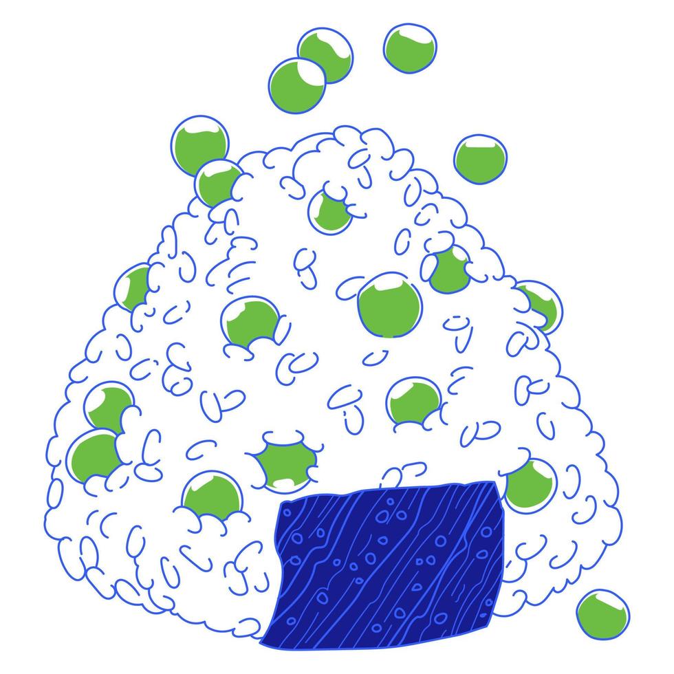 Vector illustration of Onigiri. Japanese fast food made of rice with stuffing, molded in the form of a triangle in nori seaweed.
