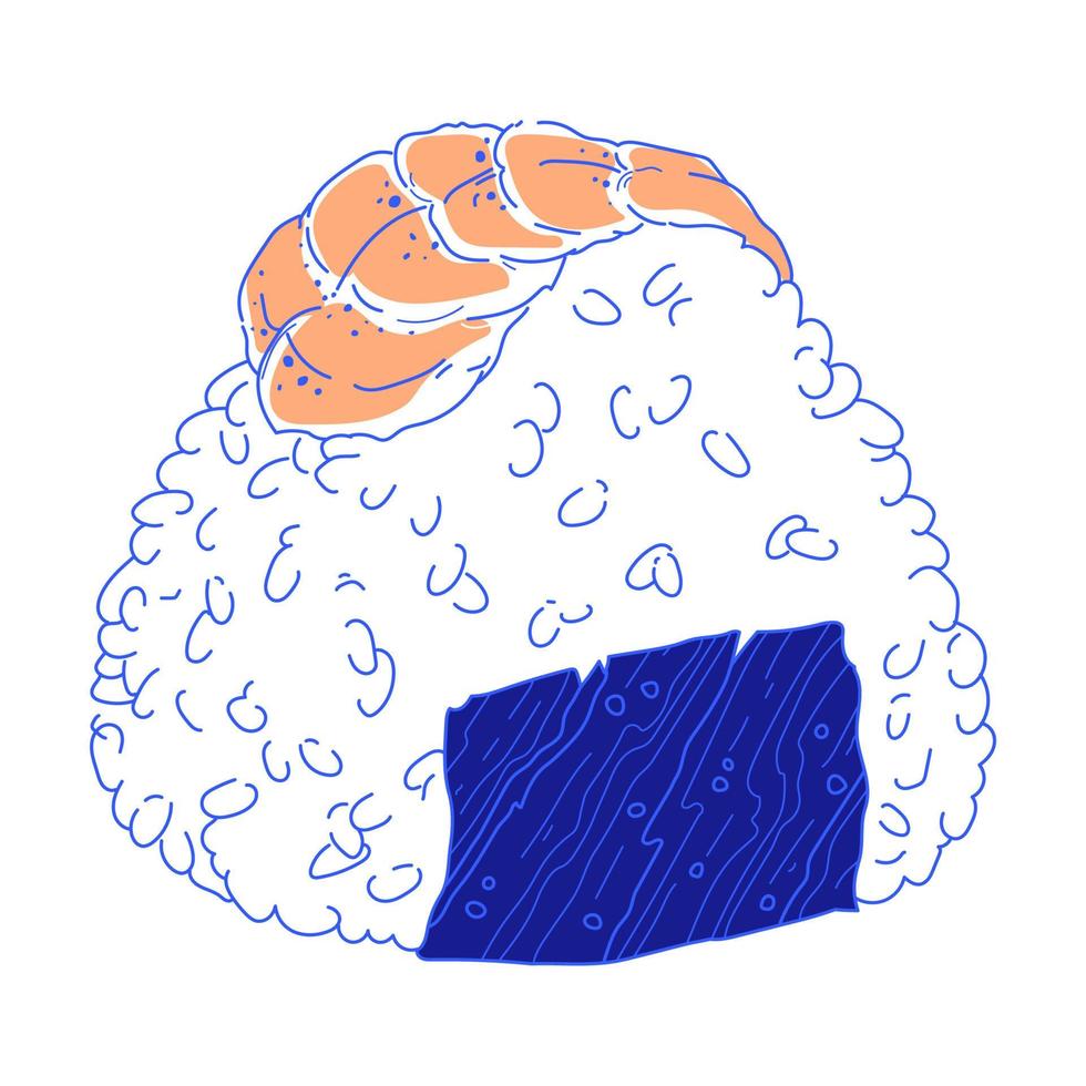 Vector illustration of Onigiri. Japanese fast food made of rice with stuffing, molded in the form of a triangle in nori seaweed.