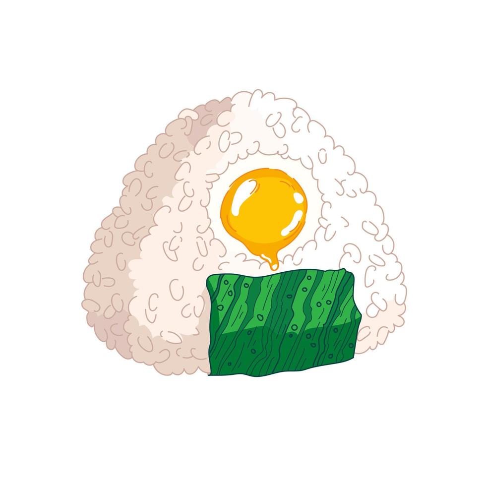 ilustración vectorial de onigiri. comida rápida japonesa hecha de arroz con relleno, moldeado en forma de triángulo en alga nori. vector