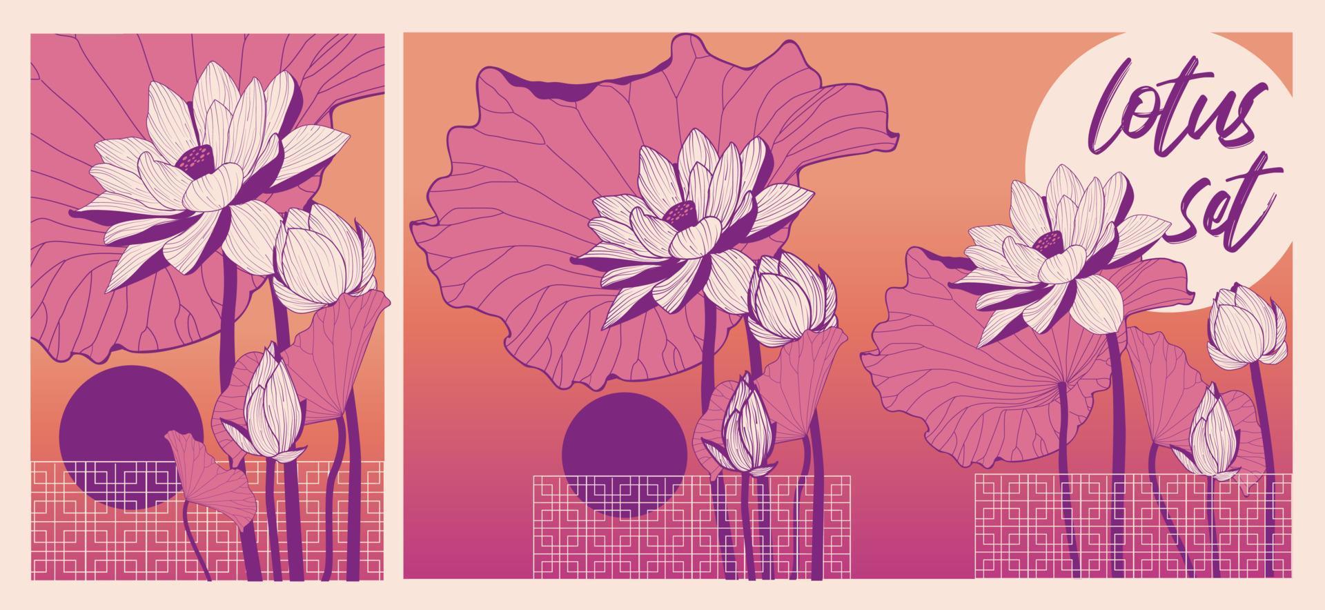 set of 5 lotuses on a white background vector