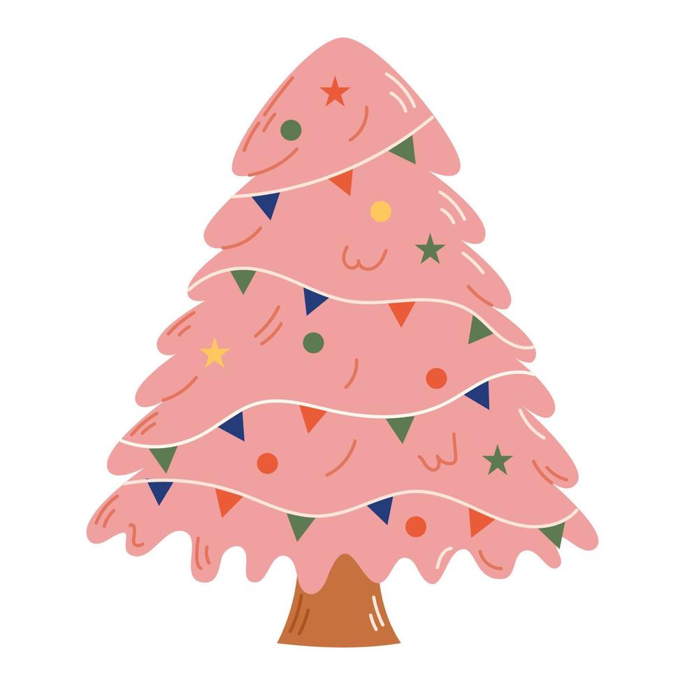 árbol de navidad con adornos. concepto de celebración de navidad y año nuevo. bueno para tarjetas de felicitación, invitación, banner, diseño web. vector