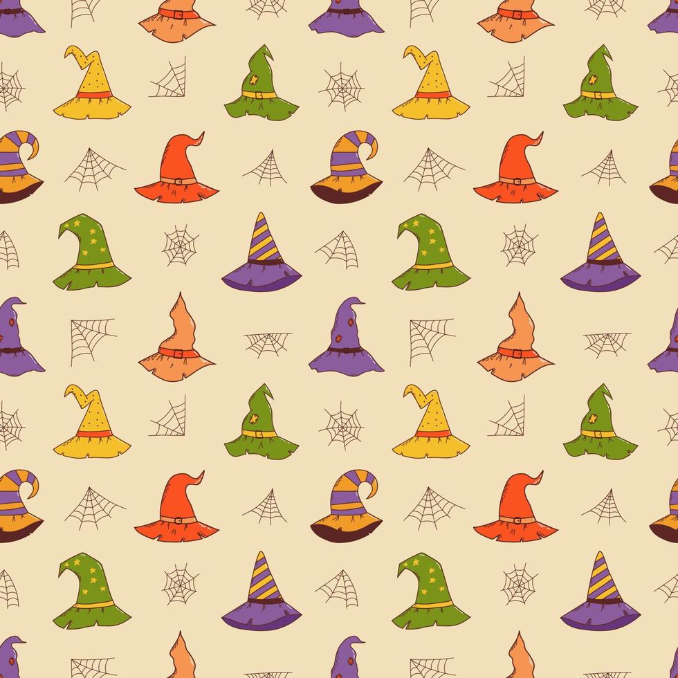 Witch hat seamless pattern. Halloween element. Trick or treat concept. Vector illustration in hand drawn style