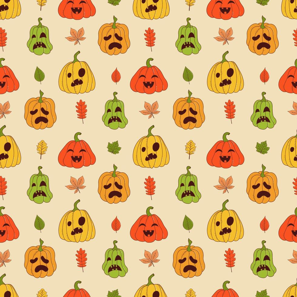 Cute pumpkin seamless pattern. Vector illustration in hand drawn style